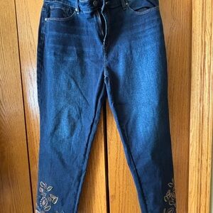 Worn Once Chico's Dark Blue Embroidered Ankle Jeans 2.5